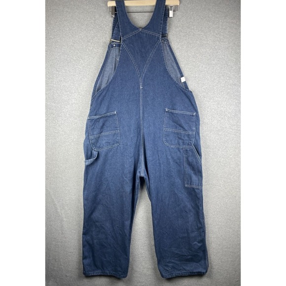 Vintage Sears Overall Bibs‎ Mens 46x25 Blue Perma Prest Denim Workwear 70s Baggy - Picture 2 of 15